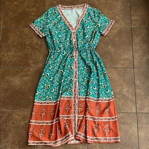 Floral Teal and Rust Dress